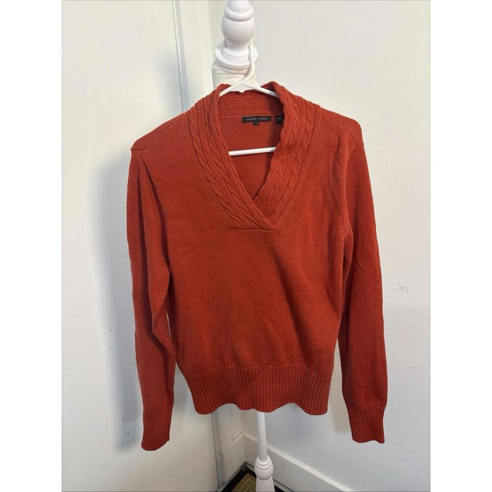Jeanne Pierre orange V-neck cable-knit